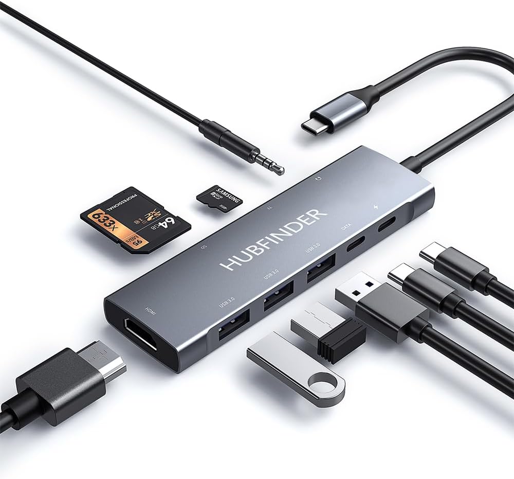 HUBFINDER USB-C HUB with 4K HDMI, 9-in-1 USB-C to HDMI Adapter with 5Gbps Type-C/USB-A 3.0, PD 100W Charging, SD Card Reader, HDMI Splitter for MacBook, Acer, Laptops, Surface, iPad, and More