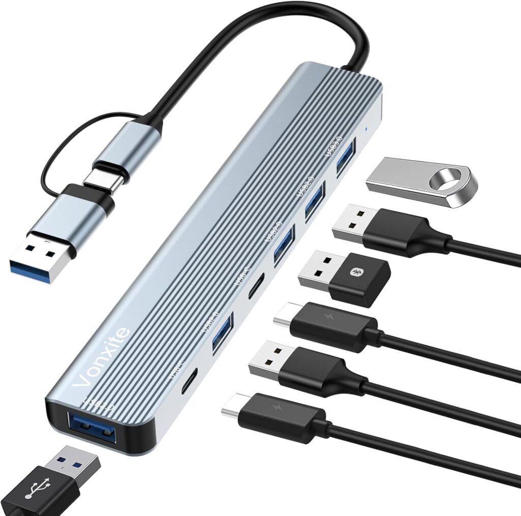 7 in 2 USB C Hub, USB C HUB Multiport Adapter USB Hub 3.0 Splitter with 2 USB-C Data Ports USB 3.0 and 4 USB 2.0, USB C to USB Adapter USB Type C Hub for MacBook, Galaxy, Pad, Windows, Laptop, PS4/PS5