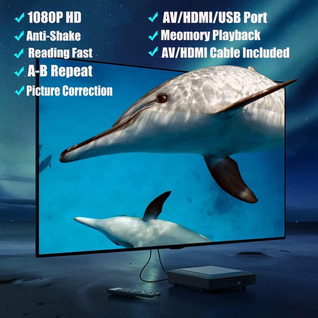 Ceihoit DVD Player HDMI for TV, Mini 1080P HD DVD CD/Disc Player with HDMI/AV Output, Cables Included, USB Input, Supported DVD-VCR Combo Built-in PAL/NTSC System