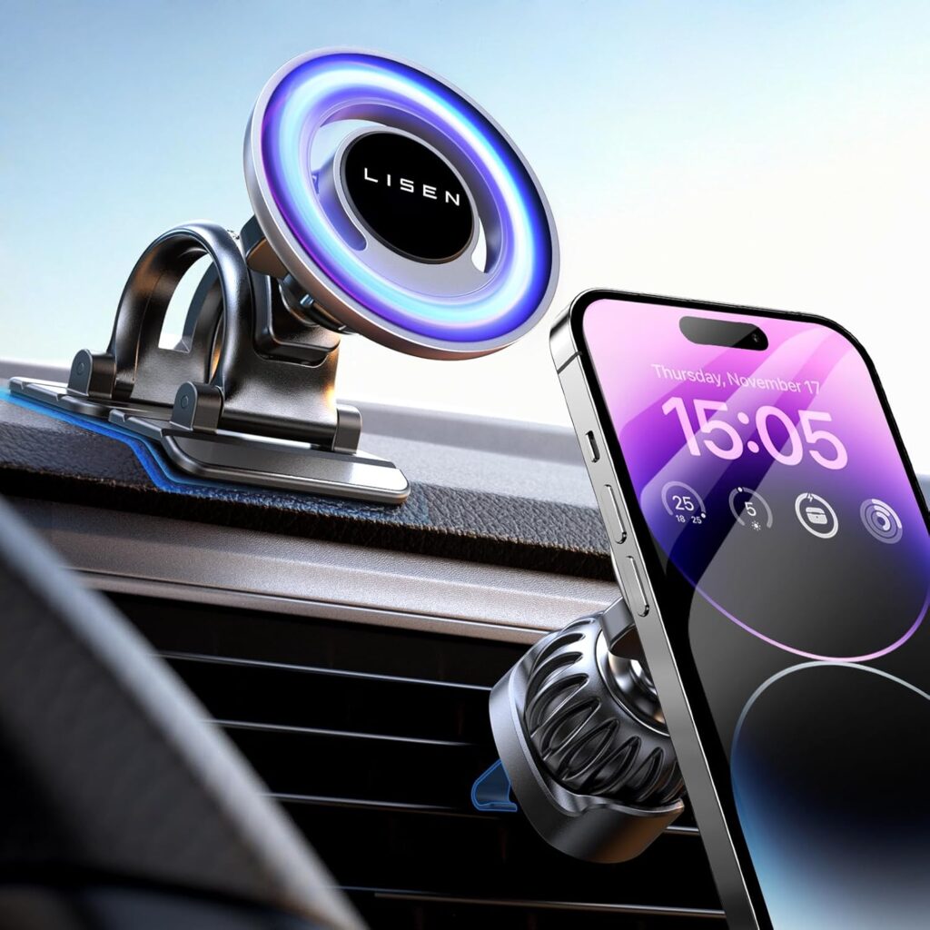 LISEN for Magsafe Car Mount [20x N52 Magnets] Magnetic Car Phone Holder,Dashboard Phone Holder [360° Rotatable],Car Accessories for MagSafe iPhone 14 13 12 Pro Pro Max Plus Mini MagSafe Case