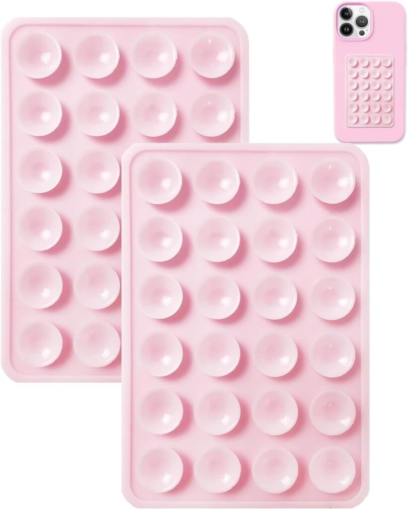 Xzyden 2PCS Silicone Suction Phone Case Mount,Non Slip Suction Cup Phone Mount,Hands-Free Phone Accessories Holder for Selfies and Videos,Silicon Adhesive Phone Stand for Cell Phone(Pink)