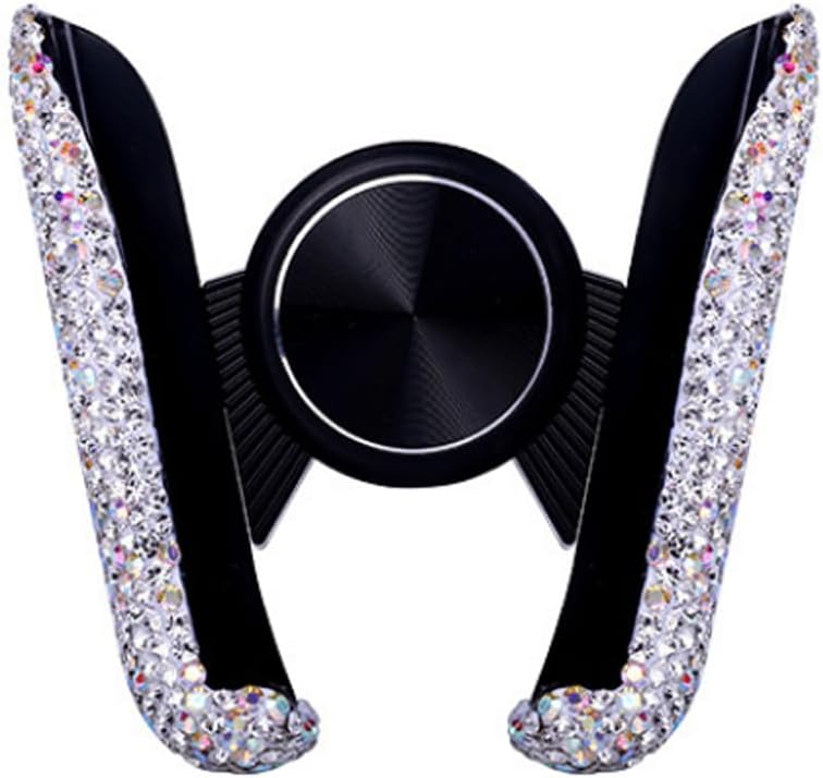 Bling Car Phone Holder Mini Car Dash Air Vent Automatic Phone Mount Universal 360°Adjustable Crystal Auto Car Stand Phone Holder Car Accessories for Women and Girls (White)