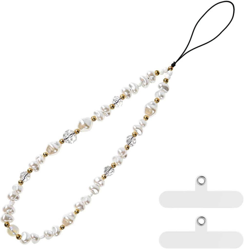 pcgaga Designed Pearl Beaded Phone Charm, Mobile Phone Wrist Strap, Handmade Phone Bracelet Straps, Anti-Lost Lanyard Wrist Chain for Women Girls Gift,Phone Accessories, Keychain