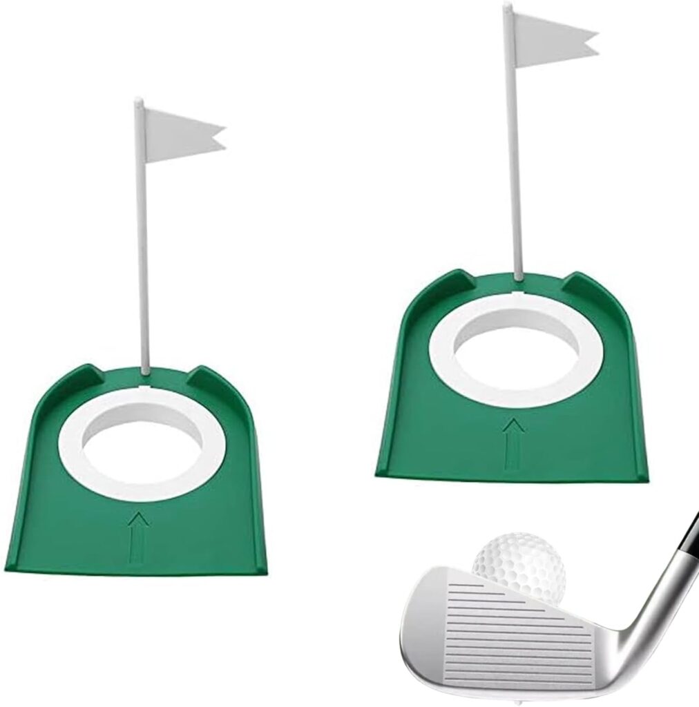 2 Pack Golf Putting Cup with Flag, Golf Training Putters Hole, Plastic Golf Putting Hole Cup, Small Golf Hole Cup Training Accessories for Office Yard Indoor Outdoor Home Backyard (Green)