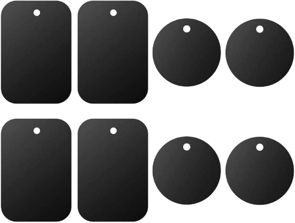 Universal Metal Plate 8 Pack for Magnetic Phone Car Mount Holder Cradle with Adhesive (Compatible with Magnetic Mounts) – 4 Rectangle and 4 Round, Black