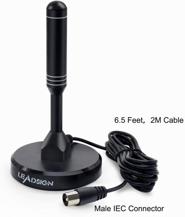 LEADSIGN Portable Indoor/Outdoor TV Aerial with Magnetic Base, 360°Reception High Gain Digital Freeview TV Antenna, 4K 1080P VHF UHF (Black) - Image 3
