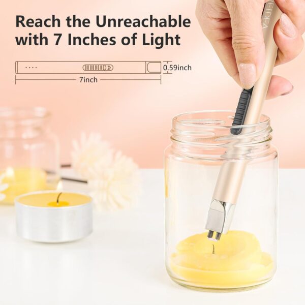 REIDEA Candle Lighter Electronic Arc Windproof Flameless USB Rechargeable Lighter with Safe Button for Home Kitchen, S4, Champagne Gold - Image 2