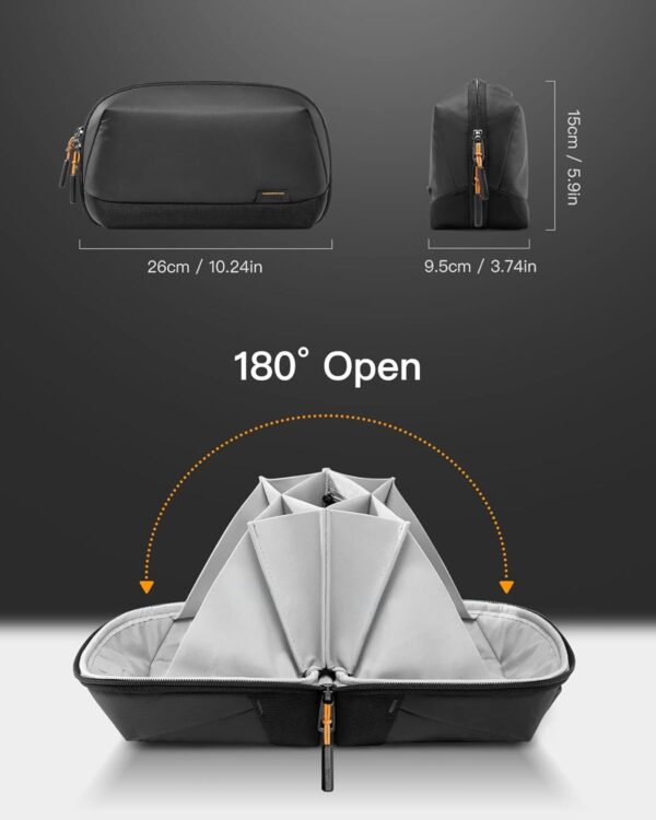 Inateck Electronics Organizer Travel Case, 180° Open Water-resistant Tech Pouch, Multifunctional Travel Organizer Bag, Electronic Accessories Carry Case for Cable, Cord, Charger, Phone, Black, Large - Image 2