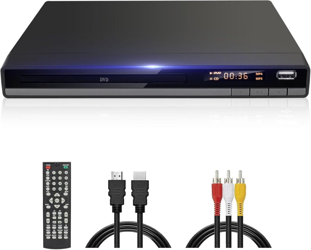 HD DVD Player for TV, All Region Free DVD Player CD Player for Home with HDMI/AV Output USB Input, Plays All Regions & Formats, Breakpoint Memory, 1080P HD Compact DVD Player Perfect for Family Movies