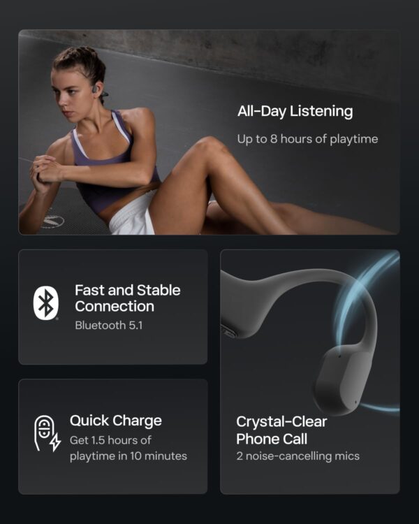 SHOKZ OpenRun Mini (AfterShokz Aeropex Mini) -Bone Conduction Open-Ear Bluetooth Sport Headphones - Waterproof Wireless Earphones for Workouts and Running - Built-in Mic, with Headband - Image 8