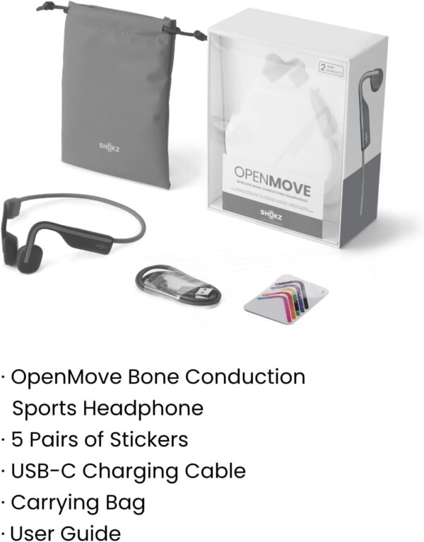 SHOKZ OpenMove - Open-Ear Bluetooth Sport Headphones, Bone Conduction Wireless Earphones, Sweatproof for Running and Workouts, with Sticker Pack, Grey - Image 9
