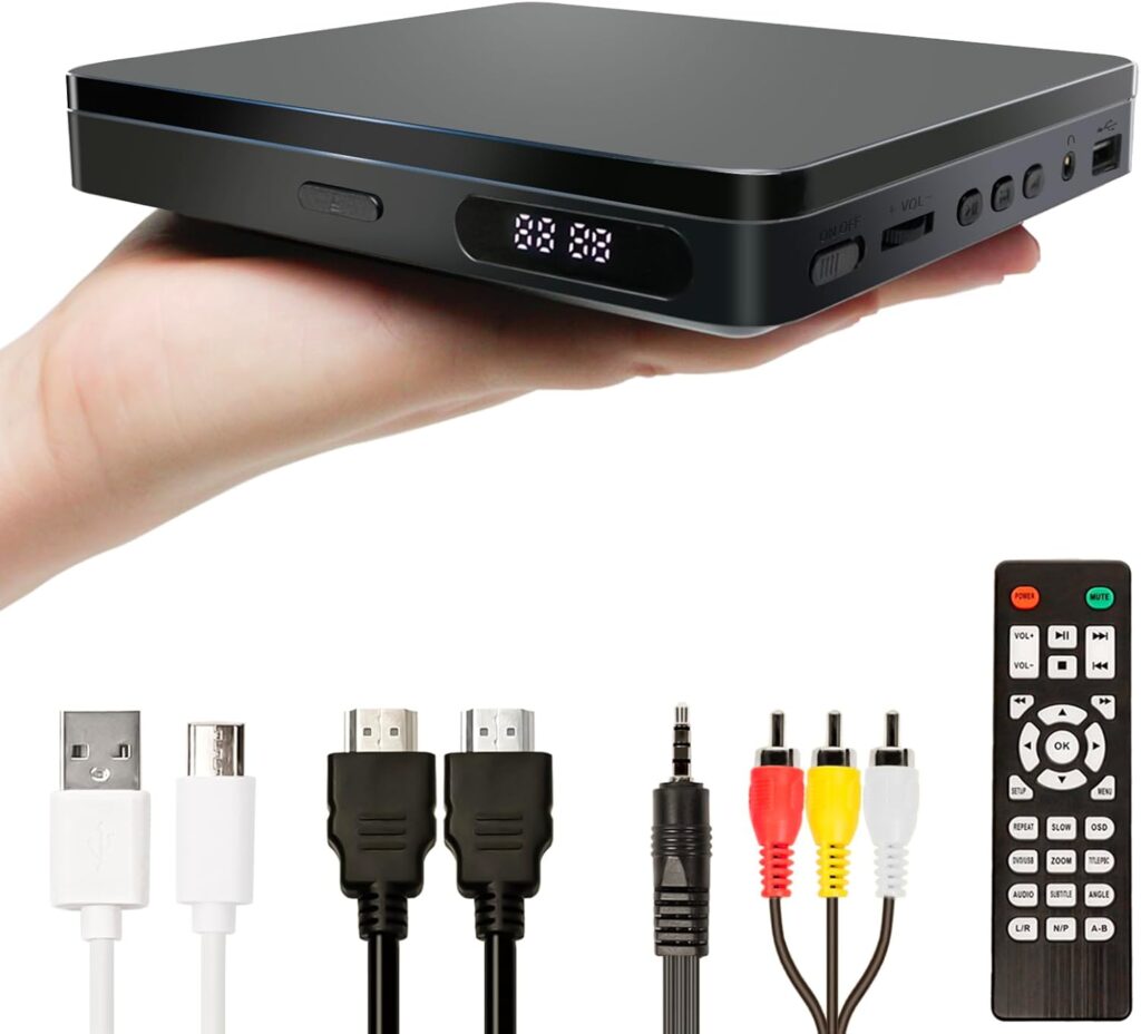 VATI Mini DVD Player,Small DVD Players for TV,Compact CD Players for Home,All Region Free 1080P HD with RCA HDMI Cables Remote Control,Breakpoint Memory,Built-in PAL NTSC,USB 2.0 Input