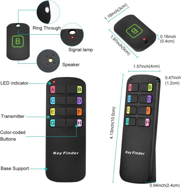 Key Finder Locator,Wireless RF Item Locator with Letters Key Tracker with 85DB Loud Beeping Sound and 115 Feet Remote Control 8 Receivers Anti-Lost Tags and Keychains - Image 6