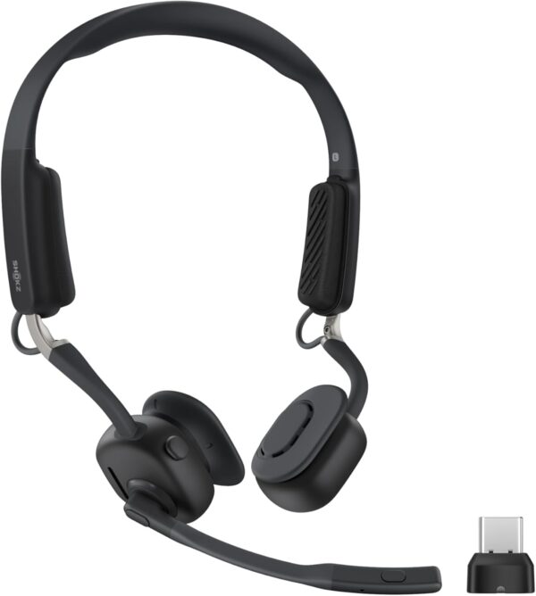 SHOKZ New OpenMeet UC - Open-Ear Bluetooth Computer Headset, Noise Cancelling Mic + Mute Button, USB-C Dongle Compatible with PC & Mac, Wireless Work Headphones, Customizable Fit, Smart App - C610 UC
