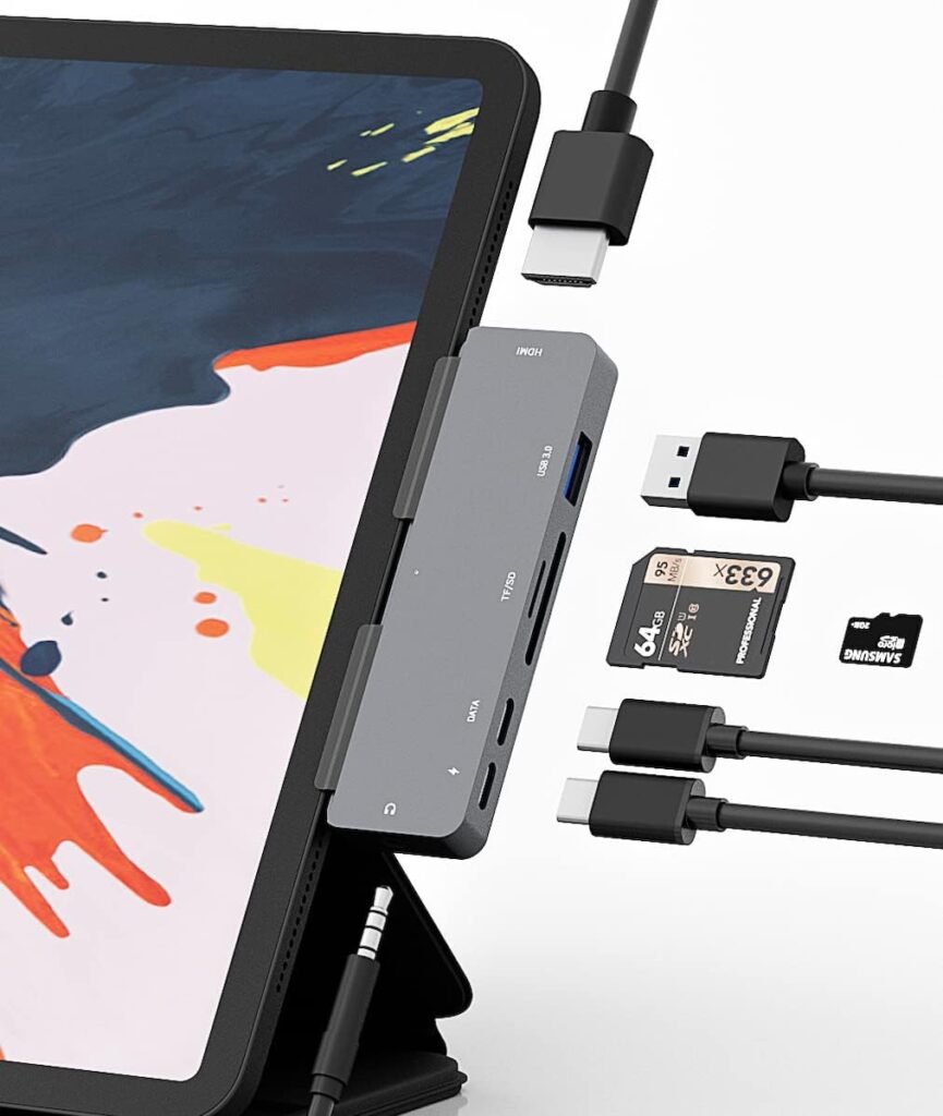 7-in-1 USB C Hub Adapter for iPad Pro, MacBook Pro & More – Ultimate USB C Multiport Dock with 4K HDMI, 60W PD, USB 3.0, SD & microSD Card Reader, 3.5mm Audio Jack – Compact Design in Grey