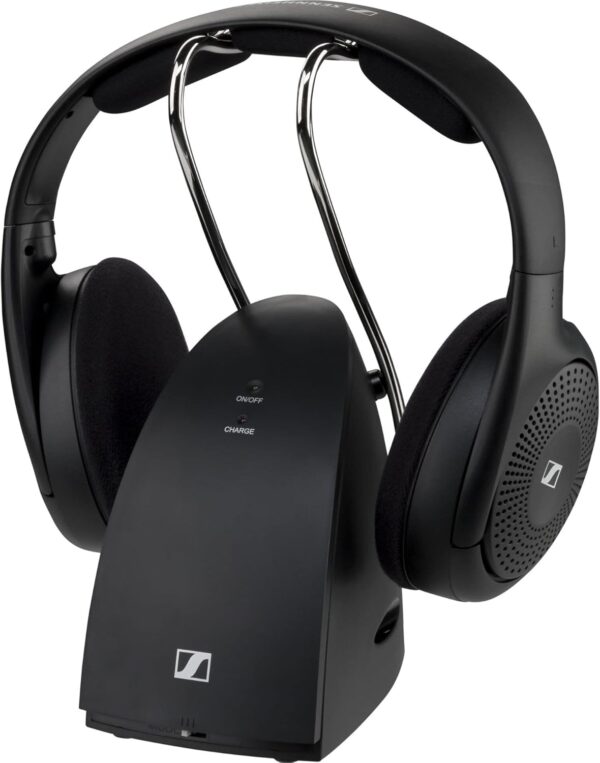Sennheiser RS 120-W On-Ear Wireless Headphones for Crystal-clear TV Listening with 3 Sound Modes, Lightweight Design, Easy Volume Control, 60 m Range and Convenient Transmitter/Charger Combo - Black