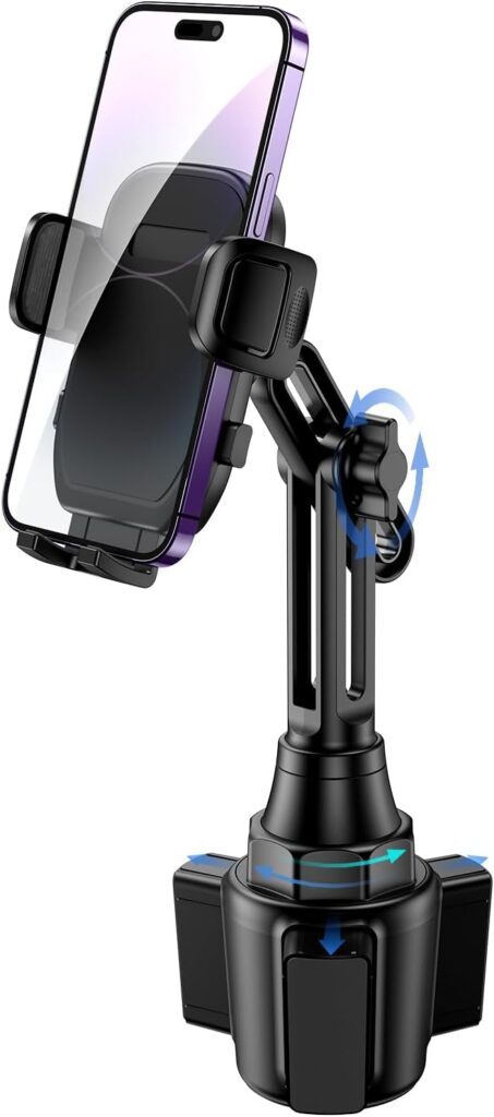 Cup Phone Mount for Car, [Upgraded Version] Universal Cup Phone Cradle Holder with Long and Adjustable Neck, Friendly Compatible with Cell Phone iPhone, Samsung, Google and All Smartphones