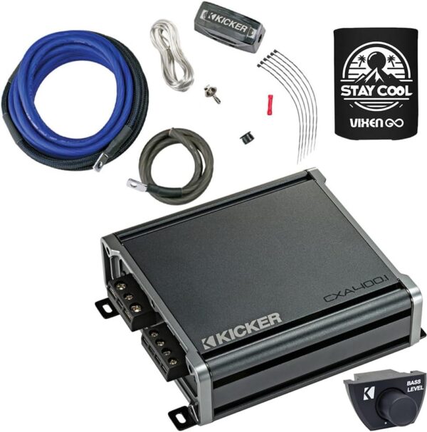 KICKER Bundle of 3 Items 400W CX Mono Amplifier with Dash-Mount Remote Bass Control and 8AWG Power Wiring Kit