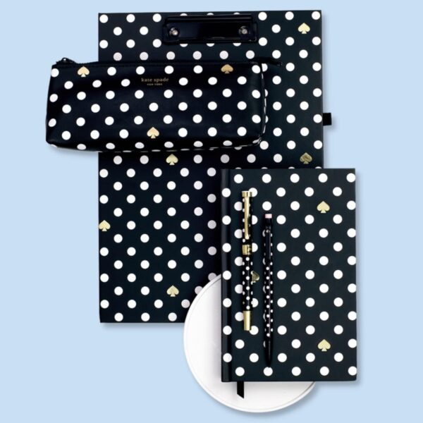Kate Spade New York A4 Clipboard Folio with Low Profile Clip, Black Professional Padfolio Includes Lined Notepad, Pen Loop, and Pocket, Polka Dots - Image 6