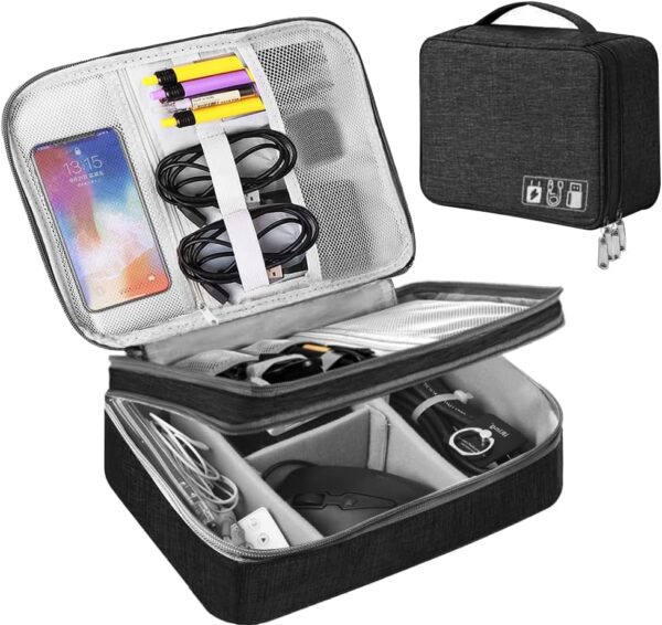 HCFGS Travel Cable Organiser Bag,Accessories Organizer Bag Extra Large 3-Layers Universal Carry Travel Gadget Bag for Power Bank, Data Cable (Black)