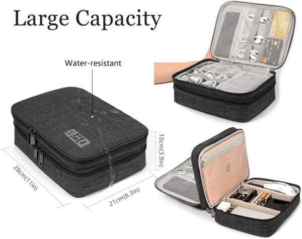 HCFGS Travel Cable Organiser Bag,Accessories Organizer Bag Extra Large 3-Layers Universal Carry Travel Gadget Bag for Power Bank, Data Cable (Black) - Image 5