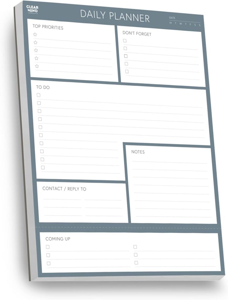 Daily Planner Desk Pad by Clear Mind Concepts® – A4 Size – 100 Undated Tear Off Sheets 120gsm Thick Paper – To Do Checklist Notes for Home Business Office Study Productivity Planning and Organising