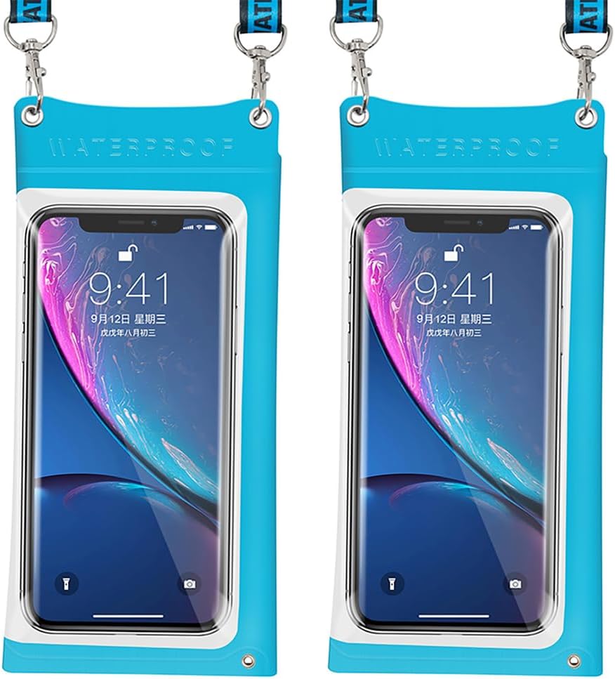 VANHVIS Universal Waterproof Phone Pouch 2 Pack, IPX8 Waterproof Cell Phone Case Dry Bag, up to 6.8″, Compatible with iPhone 14 13 12 11 Pro Max Samsung Huawei Xiaomi, for Swimming, Surfing (Blue)