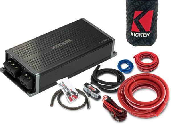 KICKER Amplifier and Amp Kit Package of 2 Items - Smart Series 500W RMS Monoblock Amplifier and Complete 8AWG Wiring Kit