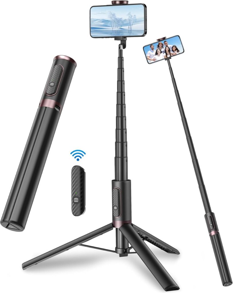 TONEOF 67″ Selfie Stick Tripod, All-in-1 Phone Tripod Stand with Integrated Wireless Remote,Portable,Lightweight,Extendable Tripod for Selfies/Live/Video Recording/Travel-Black