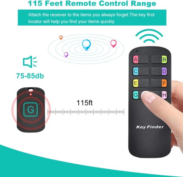 Key Finder Locator,Wireless RF Item Locator with Letters Key Tracker with 85DB Loud Beeping Sound and 115 Feet Remote Control 8 Receivers Anti-Lost Tags and Keychains - Image 2