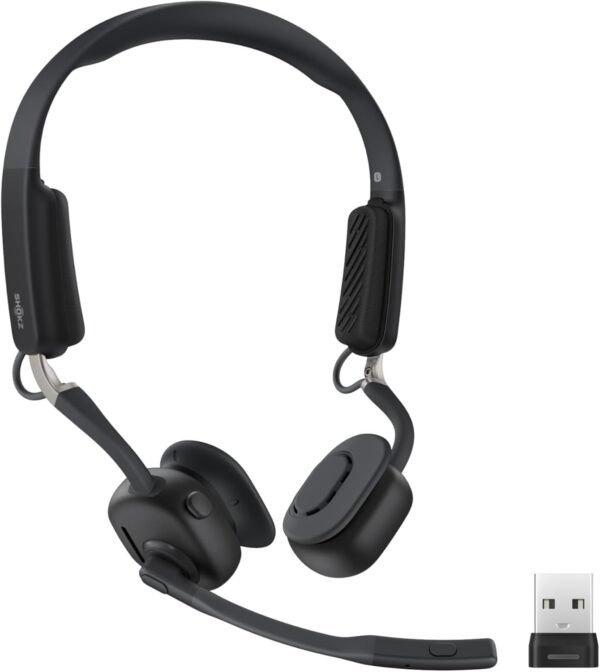 SHOKZ New OpenMeet UC - Open-Ear Bluetooth Computer Headset, Noise Cancelling Mic + Mute Button, USB-A Dongle Compatible with PC & Mac, Wireless Work Headphones, Customizable Fit, Smart App - C610 UC