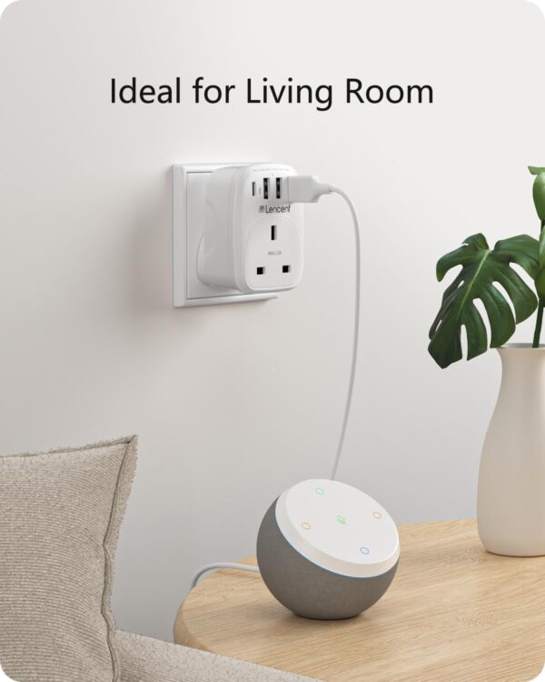 LENCENT USB Plug Charger UK with 1 Type C and 3 USB Ports, 1 Way Socket Extension, 5-in-1 USB Outlet Plug Extender for Household Appliances, iPhone, Smartphone Tablets, Ideal for Home Office 3250W - Image 7