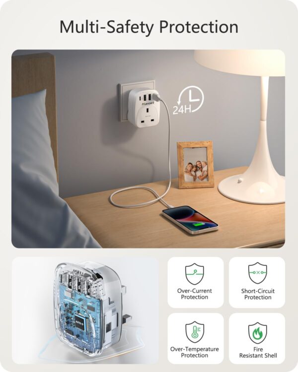 LENCENT USB Plug Charger UK with 1 Type C and 3 USB Ports, 1 Way Socket Extension, 5-in-1 USB Outlet Plug Extender for Household Appliances, iPhone, Smartphone Tablets, Ideal for Home Office 3250W - Image 4