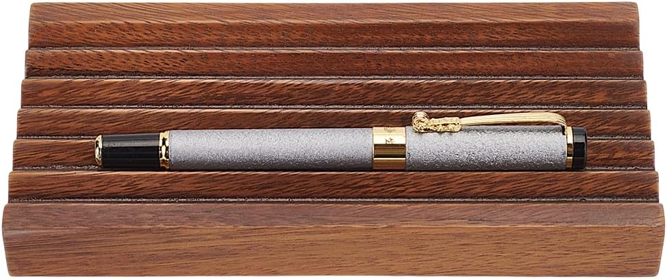 MAYJOYDIY Walnut Pen Holder Horizontal Rectangle Pen Holder Wooden Desk Organizer Pencil Holder with 6 Groove Stylish Vintage Fountain Pen Tray for Home Office Classroom Desktop Accessories