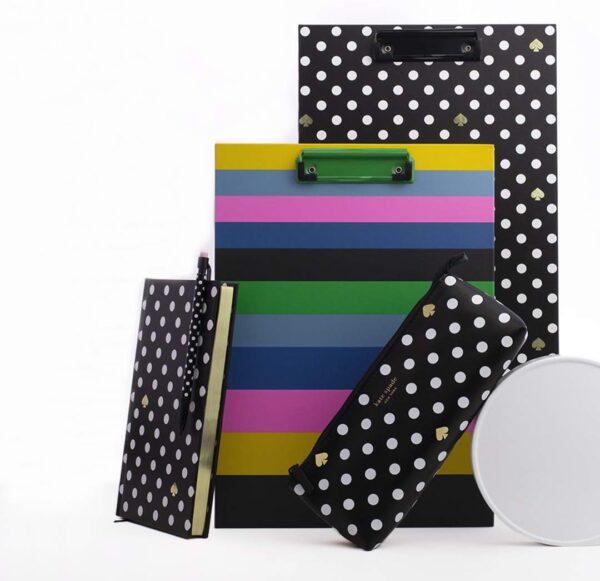 Kate Spade New York A4 Clipboard Folio with Low Profile Clip, Black Professional Padfolio Includes Lined Notepad, Pen Loop, and Pocket, Polka Dots - Image 8