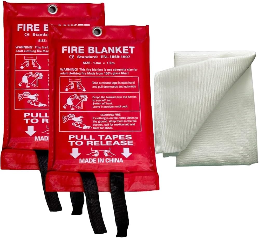 1M x 1M Fire Blanket – 2 Pack – Kitemarked Fiberglass Fire Suppression Blanket for Kitchen, Home, Office & Caravan – ASPIRE UK