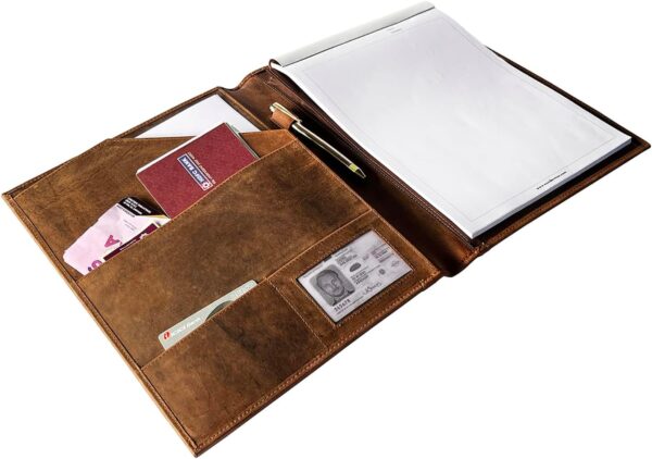 Leather Business Portfolio by Rustic Town | A4 Conference Folder Gift for Men & Women | Handmade Durable Leather Padfolio 3 + 1 Sleeves for Documents and Notepad - Image 4