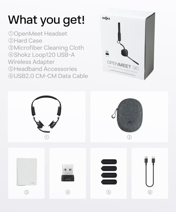 SHOKZ New OpenMeet UC - Open-Ear Bluetooth Computer Headset, Noise Cancelling Mic + Mute Button, USB-A Dongle Compatible with PC & Mac, Wireless Work Headphones, Customizable Fit, Smart App - C610 UC - Image 11