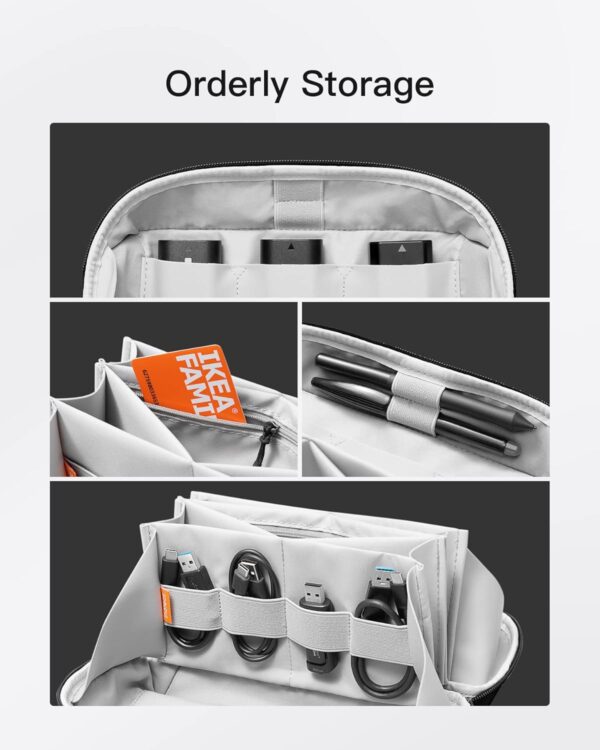 Inateck Electronics Organizer Travel Case, 180° Open Water-resistant Tech Pouch, Multifunctional Travel Organizer Bag, Electronic Accessories Carry Case for Cable, Cord, Charger, Phone, Black, Large - Image 4