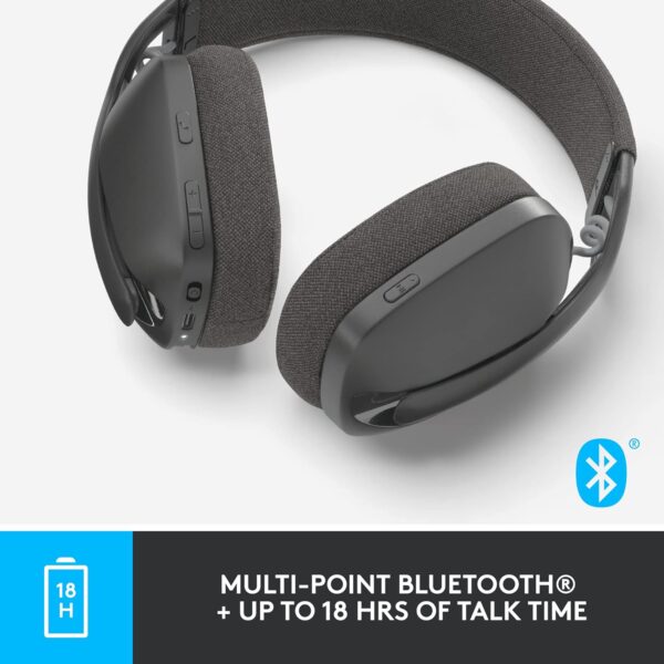 Logitech Zone Vibe 100 Lightweight Wireless Over Ear Headphones with Noise Canceling Microphone, Advanced Multipoint Bluetooth Headset, Works with Teams, Google Meet, Zoom, Mac/PC - Graphite - Image 6