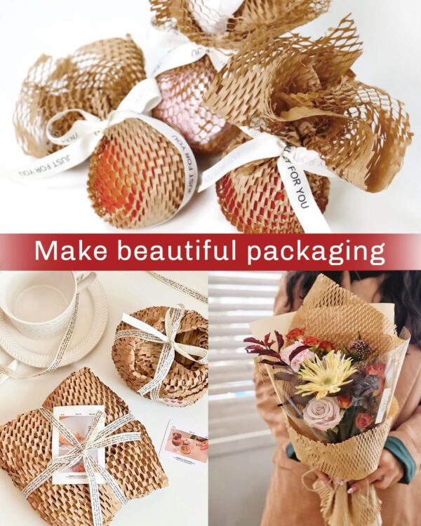 Honeycomb Packing Paper Wrap 15” x 315’, Brown Recycled Moving Supplies Eco-Friendly Bubble Paper Packing Wrapping for Fragile Items, Glassware, Ceramics, Electronics and Decorations Packaged Bouquet - Image 4