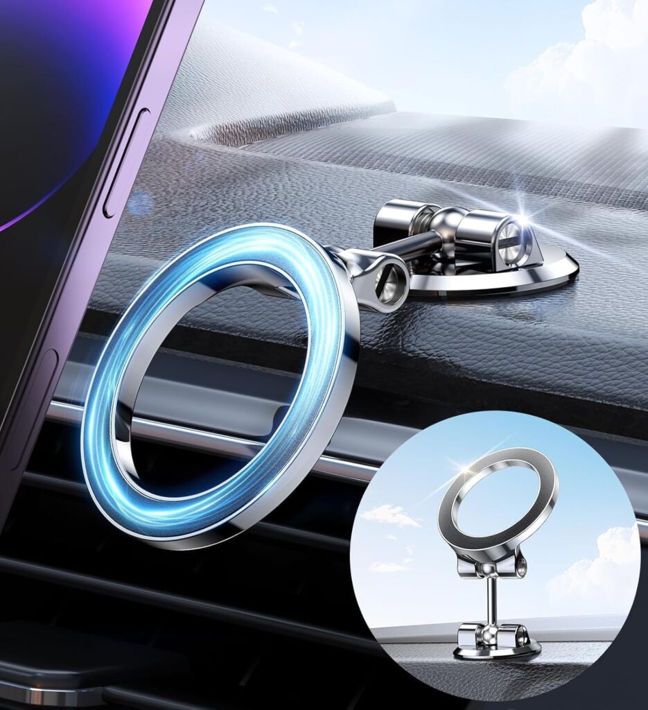 Folding Fits Car Mount 2.0【Military Grade All Metal】 for iPhone Car Mount, Magnetic Phone Holder for Car Fit for iPhone 14 13 12 Pro Max Plus Mini Case Accessories 2024 (Silver)