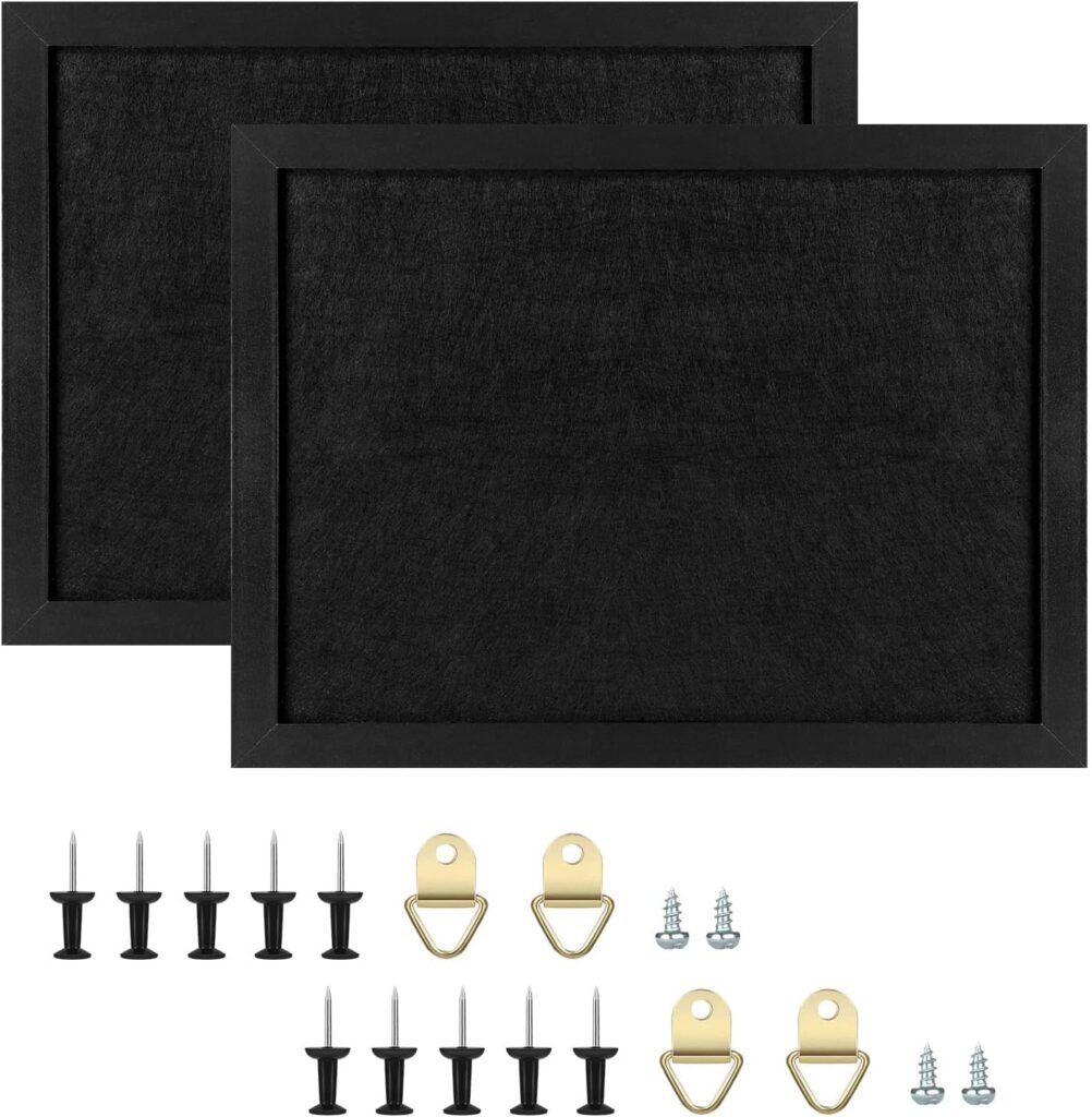 Okydoky Cork Board Bulletin Board with Felt,Wood Framed Display Bulletin Board for Walls with Pins, Eye Bolts, gaskets, Screws, Pin Board for Office, School and Home(All Black,2pc,UK)
