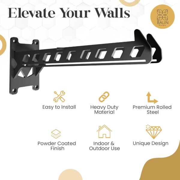 Heavy-Duty Garage Shelving Aide Hooks by Balin Designs (Black) Utility Brackets for 10” - 12 "Shelves with Included Hardware, Ideal for Workshop, Garden Tools, and Electronic Item hangings (Set of 2) - Image 8
