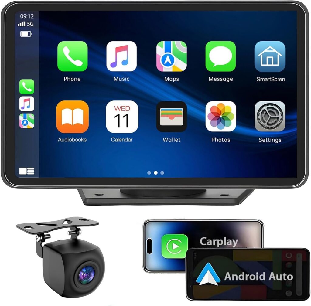 Apple Carplay Wireless Portable Touchscreen Car Stereo Bluetooth Voice Control 7″ Apple Car Play & Android Auto Car Audio HD Screen with 1080p Backup Camera GPS Navigation/Mirror Link Fits All Cars