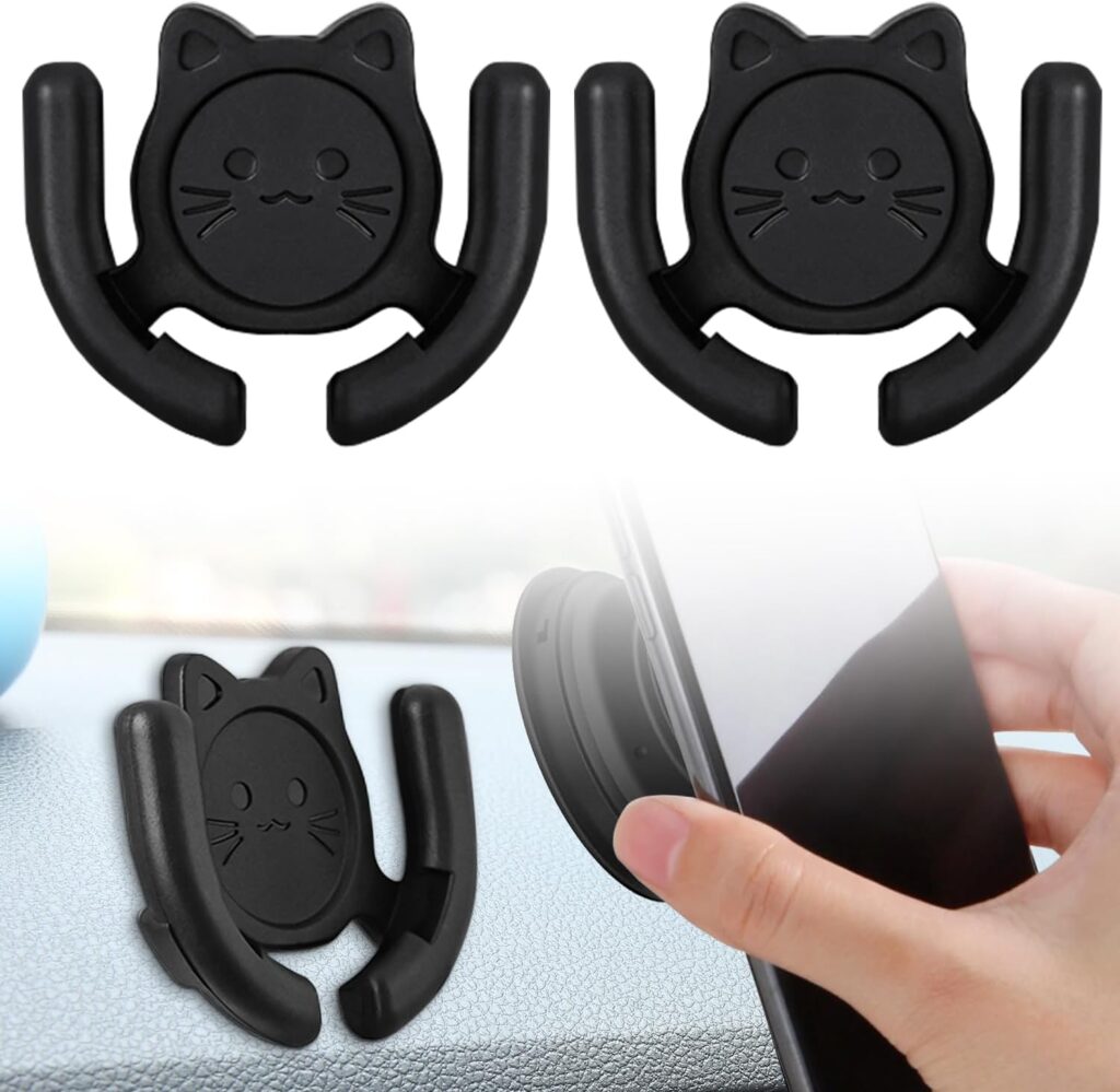 Multi-Surface Holder Car Mount 2 Pack Compatible for Popsocket Holder Grips Hand-Free Device Support Accessories Home Office Desk Wall Mount Cute Cat with Strong Adhesive Sticky Pad, Black