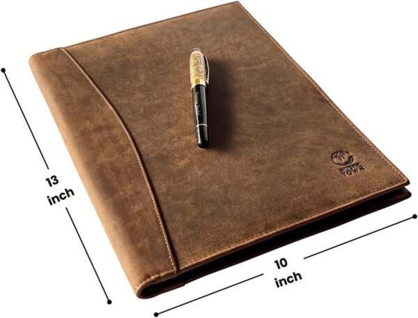 Leather Business Portfolio by Rustic Town | A4 Conference Folder Gift for Men & Women | Handmade Durable Leather Padfolio 3 + 1 Sleeves for Documents and Notepad - Image 2