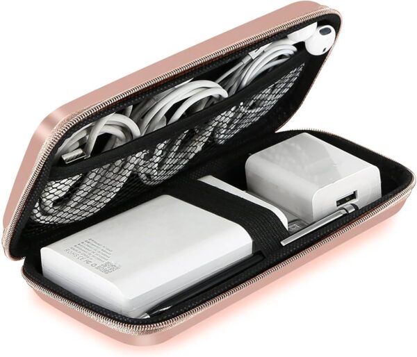 iMangoo Shockproof Carrying Charger Case Hard Protective EVA Impact Resistant Power Bank Pouch Small Electronics Organizer Cable Accessory Travel Essentials for Women,Size 6.5''x3.2''x1'',Rose Gold