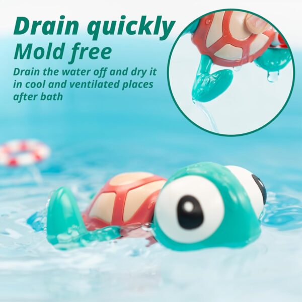 DUCKBOXX XX Pull-String Swimming Sea Friends Bath Toy, No Battery Mold-Free Anti-Rust Interactive Montessori Toy for Kids (Turtle with Swim Ring) - Image 3