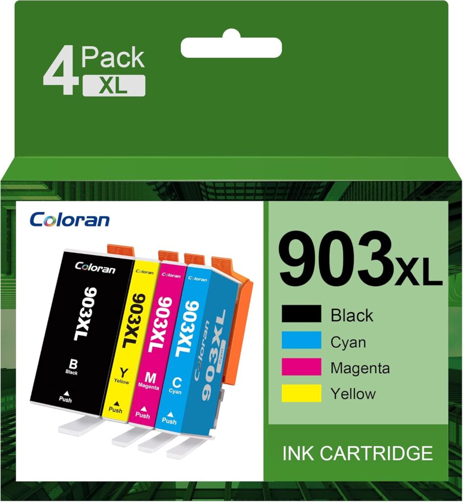 Coloran 903XL 903 Compatible Ink Cartridges Replacement for HP 903 903 XL Ink Cartridges for HP Officejet 6950 6960 for Officejet Pro 6970 6960 All-in-One Printer (Black Cyan Magenta Yellow, 4-Pack)